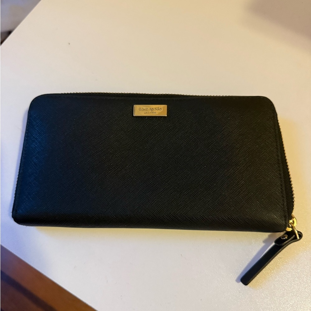 Kate Spade Black Textured Zip Around Wallet